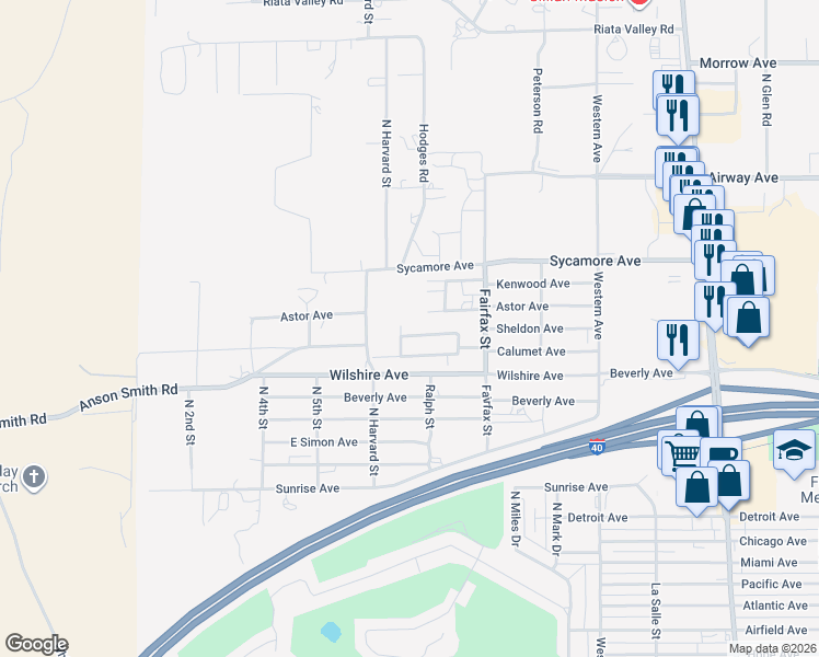 map of restaurants, bars, coffee shops, grocery stores, and more near 693 Pala Mesa Drive in Kingman