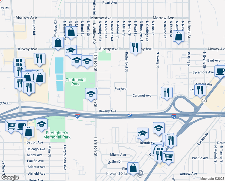 map of restaurants, bars, coffee shops, grocery stores, and more near 3334 Armour Lane in Kingman