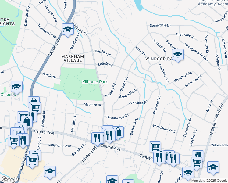 map of restaurants, bars, coffee shops, grocery stores, and more near 3100 Sudbury Road in Charlotte