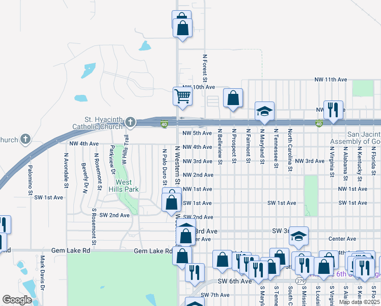 map of restaurants, bars, coffee shops, grocery stores, and more near 307 North Independence Street in Amarillo