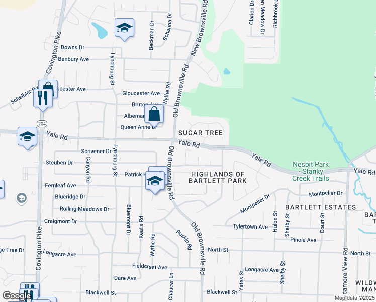 map of restaurants, bars, coffee shops, grocery stores, and more near 3448 Peyton Randolph Cove in Bartlett