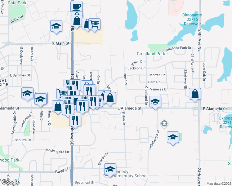 map of restaurants, bars, coffee shops, grocery stores, and more near 118 Beacon Circle in Norman