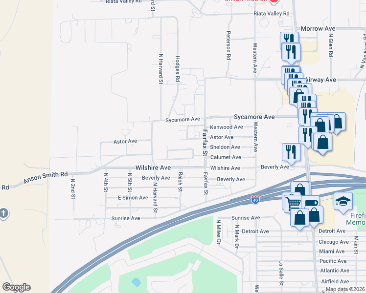 map of restaurants, bars, coffee shops, grocery stores, and more near 793 Pala Mesa Drive in Kingman