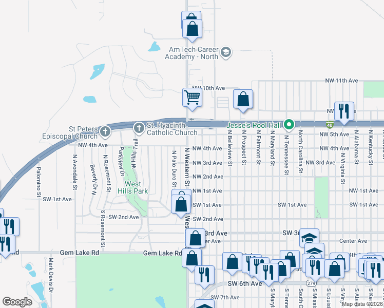 map of restaurants, bars, coffee shops, grocery stores, and more near 307 North Independence Street in Amarillo