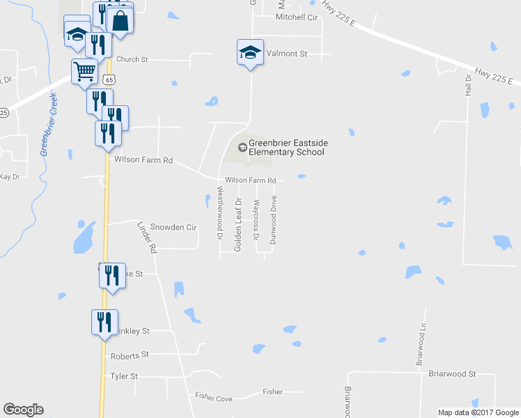 map of restaurants, bars, coffee shops, grocery stores, and more near 15 Waycross Drive in Greenbrier