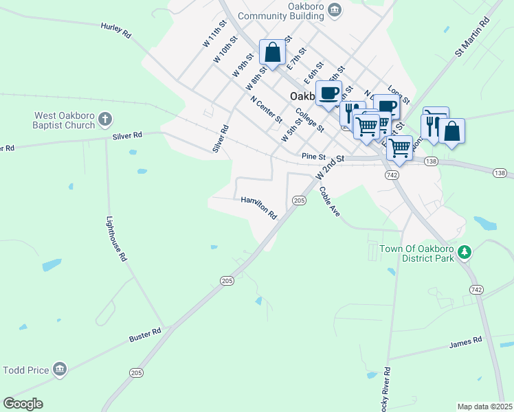 map of restaurants, bars, coffee shops, grocery stores, and more near 243 Hamilton Road in Albemarle