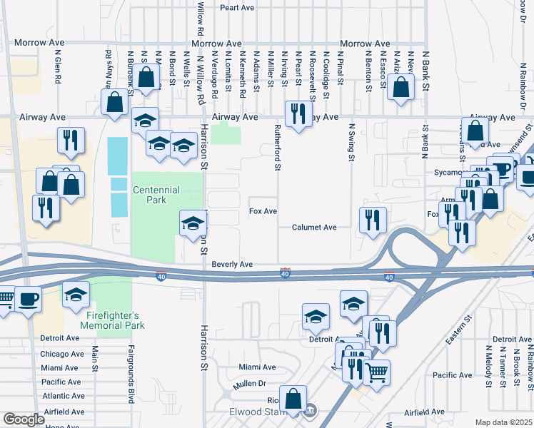 map of restaurants, bars, coffee shops, grocery stores, and more near 2482 Fox Avenue in Kingman