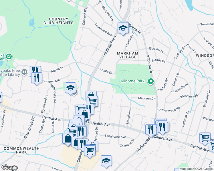 map of restaurants, bars, coffee shops, grocery stores, and more near in Charlotte