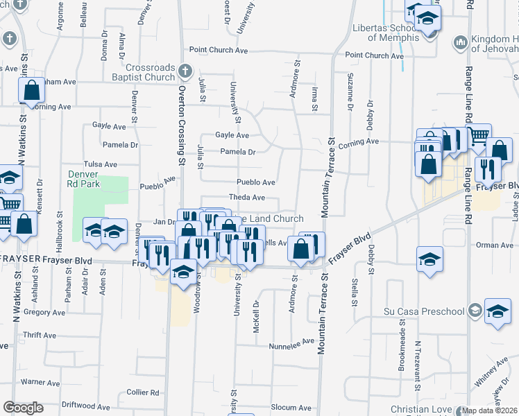 map of restaurants, bars, coffee shops, grocery stores, and more near 2270 Cassie Avenue in Memphis