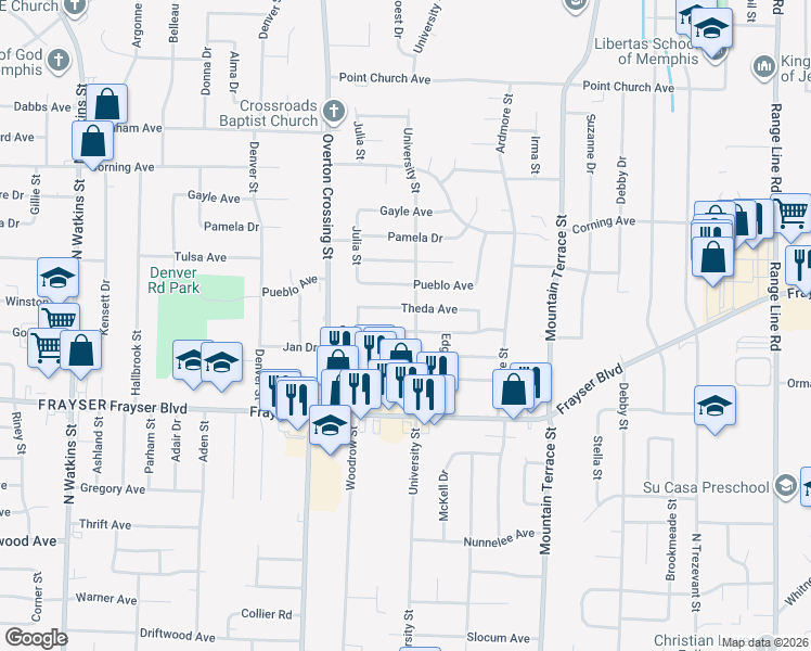 map of restaurants, bars, coffee shops, grocery stores, and more near 2220 Cassie Avenue in Memphis