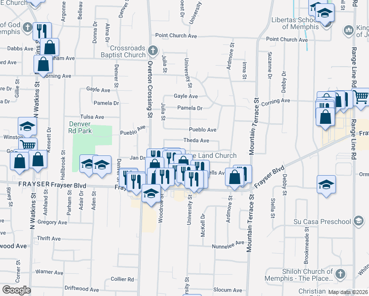 map of restaurants, bars, coffee shops, grocery stores, and more near 2178 Cassie Avenue in Memphis