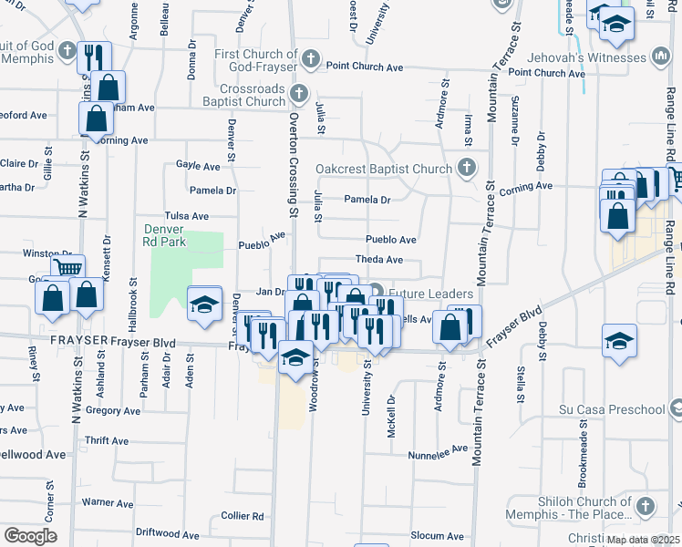 map of restaurants, bars, coffee shops, grocery stores, and more near 2178 Cassie Avenue in Memphis