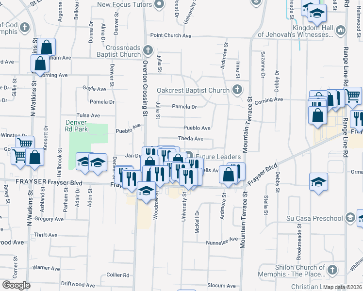 map of restaurants, bars, coffee shops, grocery stores, and more near 2220 Cassie Avenue in Memphis