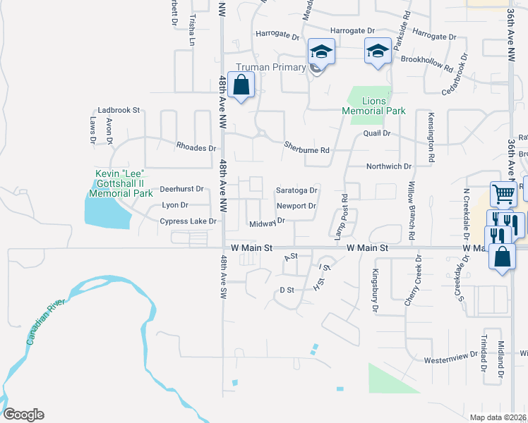 map of restaurants, bars, coffee shops, grocery stores, and more near 204 Gallant Way in Norman
