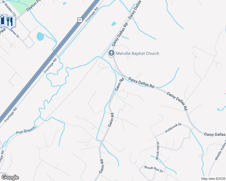 map of restaurants, bars, coffee shops, grocery stores, and more near 8815 Gann Road in Soddy-Daisy
