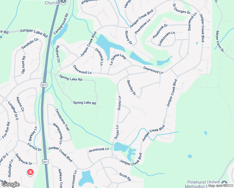 map of restaurants, bars, coffee shops, grocery stores, and more near 43 Scioto Lane in Pinehurst