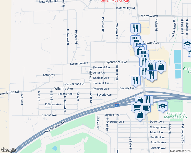 map of restaurants, bars, coffee shops, grocery stores, and more near 911 Sheldon Avenue in Kingman