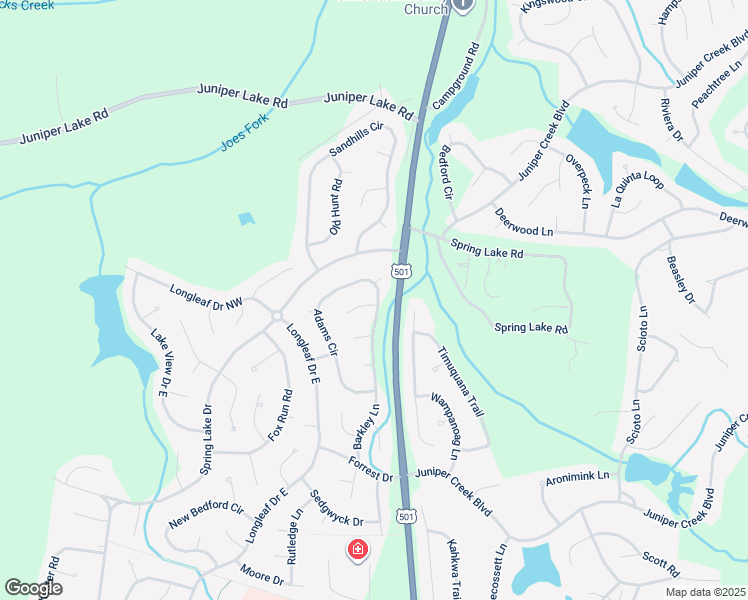 map of restaurants, bars, coffee shops, grocery stores, and more near 250 Adams Circle in Pinehurst