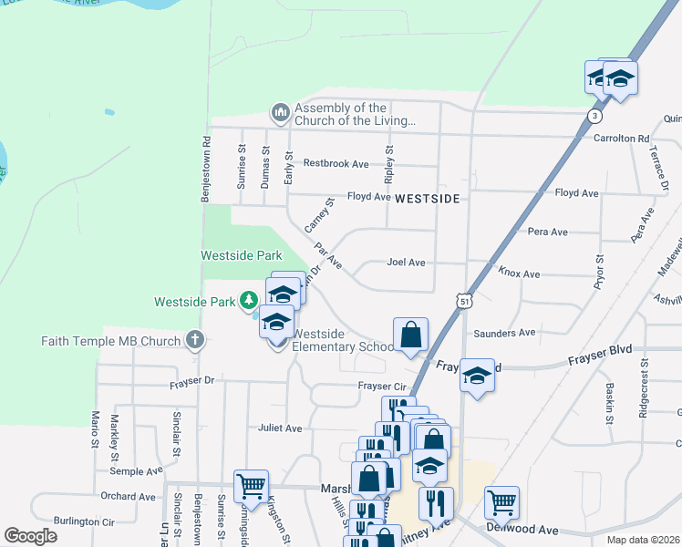 map of restaurants, bars, coffee shops, grocery stores, and more near 891 Par Avenue in Memphis