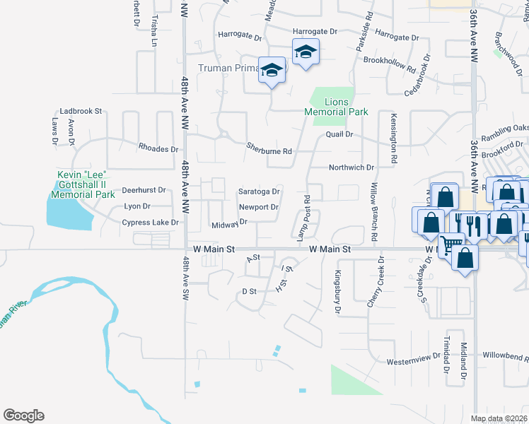 map of restaurants, bars, coffee shops, grocery stores, and more near 4421 Midway Drive in Norman
