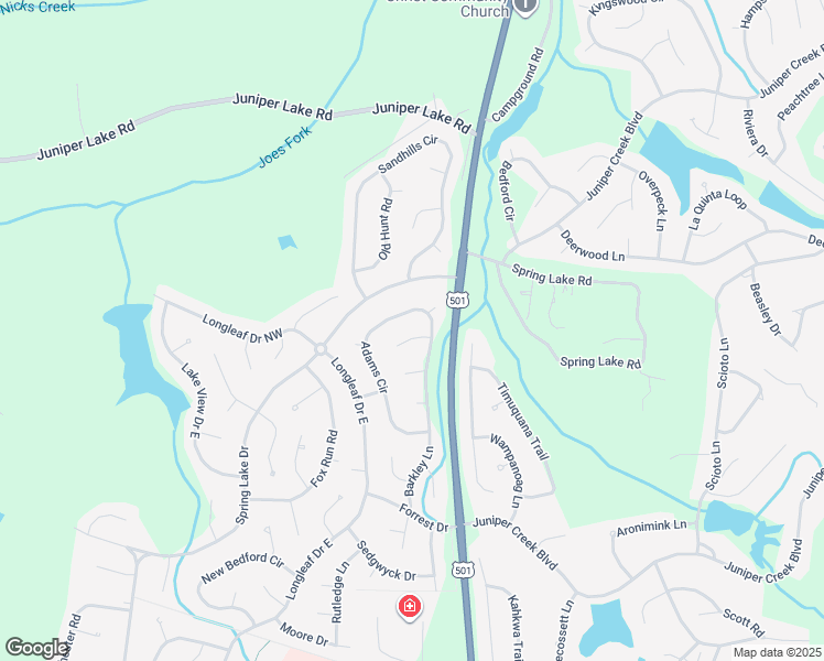 map of restaurants, bars, coffee shops, grocery stores, and more near 3 Van Buren Ln in Pinehurst