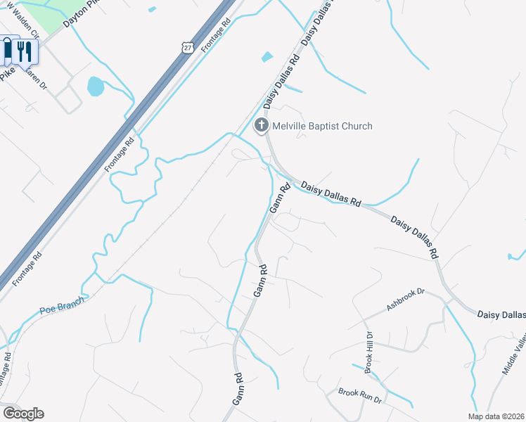map of restaurants, bars, coffee shops, grocery stores, and more near 8815 Gann Road in Soddy-Daisy