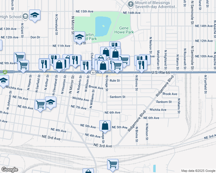 map of restaurants, bars, coffee shops, grocery stores, and more near 2201 Brook Avenue in Amarillo