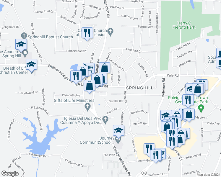 map of restaurants, bars, coffee shops, grocery stores, and more near 4155 Yale Road in Memphis