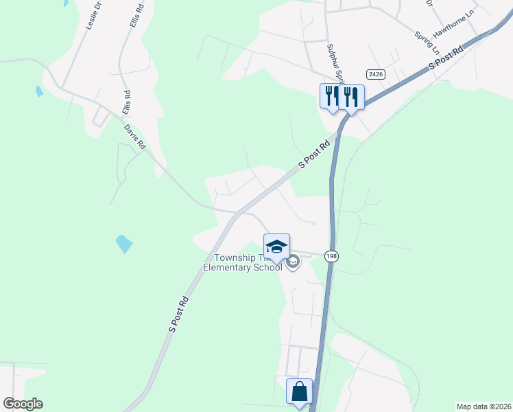 map of restaurants, bars, coffee shops, grocery stores, and more near 503 Davis Road in Shelby