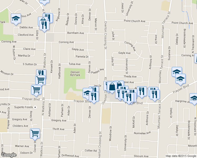 map of restaurants, bars, coffee shops, grocery stores, and more near 3462 Mark Twain Street in Memphis