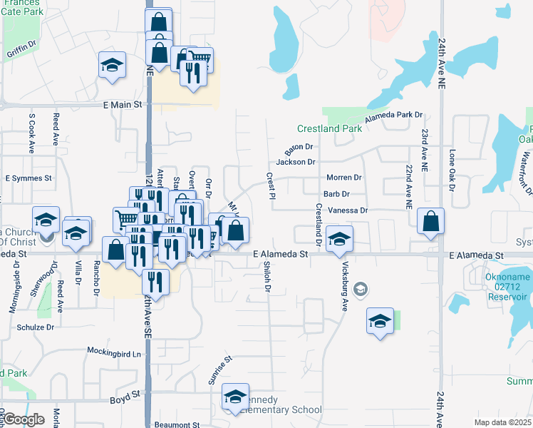 map of restaurants, bars, coffee shops, grocery stores, and more near 1602 Vanessa Drive in Norman
