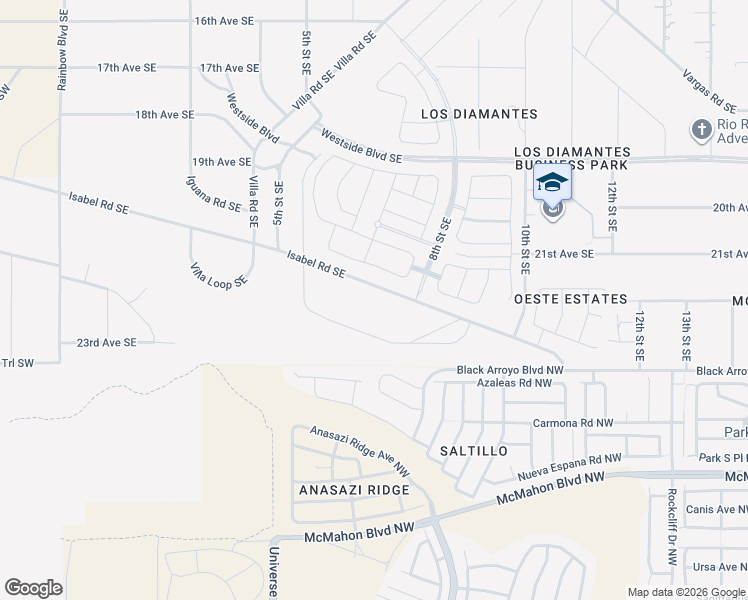 map of restaurants, bars, coffee shops, grocery stores, and more near 644 Isabel Road Southeast in Rio Rancho