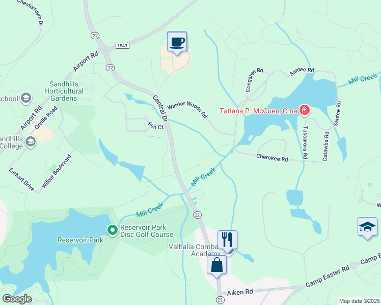 map of restaurants, bars, coffee shops, grocery stores, and more near 1655 Central Avenue in Whispering Pines