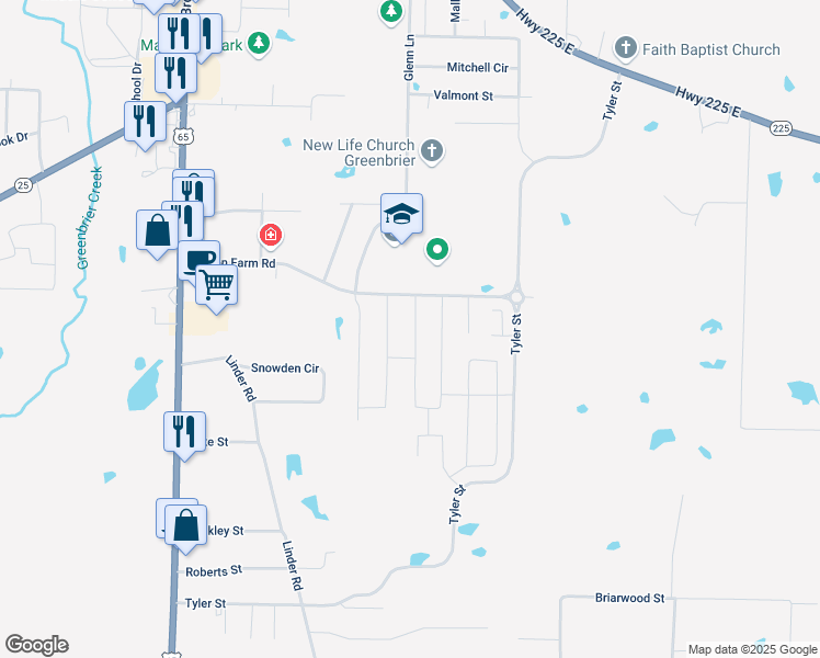 map of restaurants, bars, coffee shops, grocery stores, and more near 15 Waycross Drive in Greenbrier