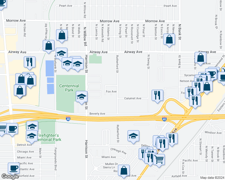 map of restaurants, bars, coffee shops, grocery stores, and more near 2481 Fox Avenue in Kingman