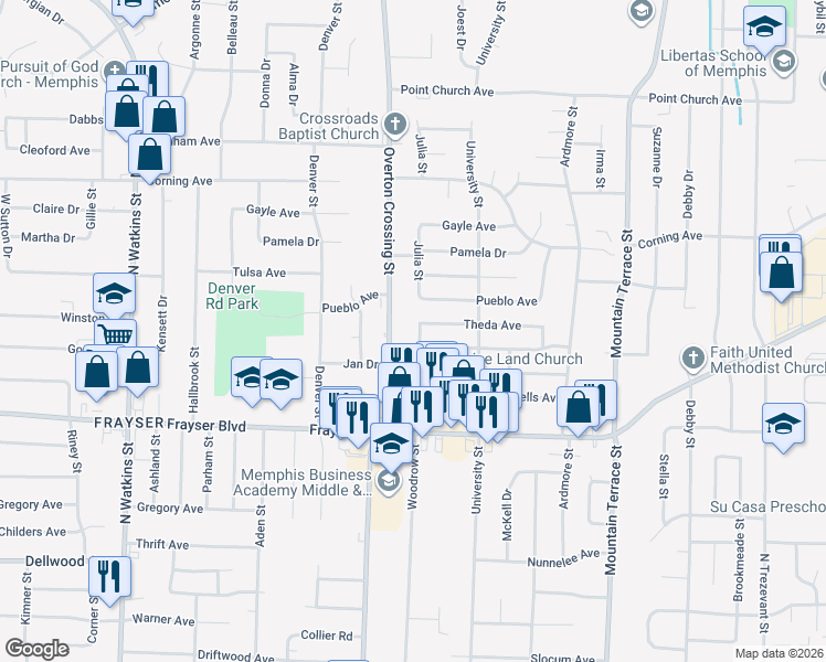map of restaurants, bars, coffee shops, grocery stores, and more near 2136 Cassie Avenue in Memphis