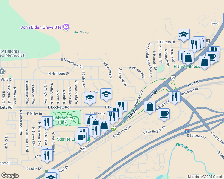 map of restaurants, bars, coffee shops, grocery stores, and more near 3850 North Fanning Drive in Flagstaff
