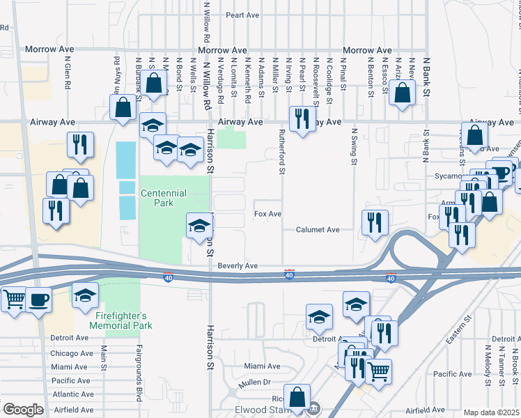 map of restaurants, bars, coffee shops, grocery stores, and more near 2482 Fox Avenue in Kingman