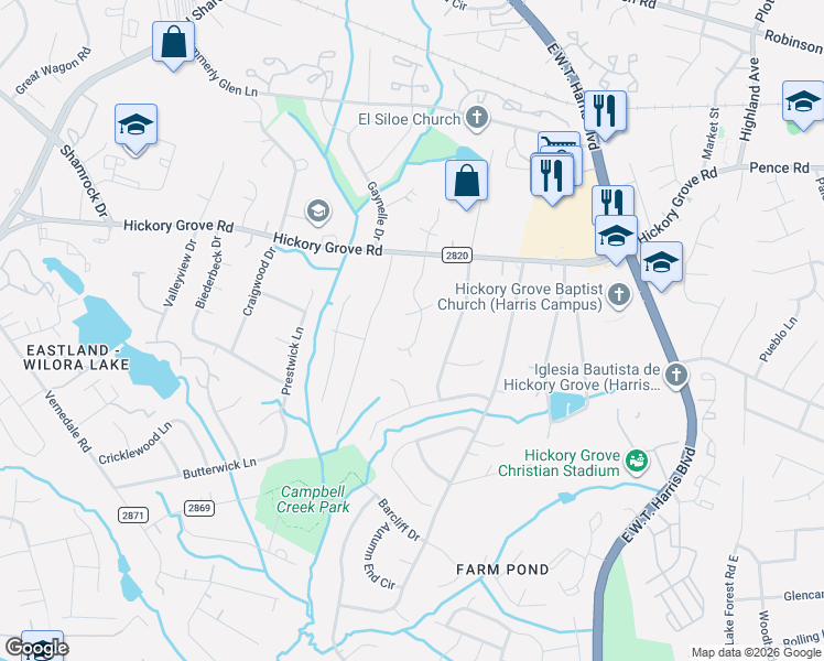 map of restaurants, bars, coffee shops, grocery stores, and more near in Charlotte