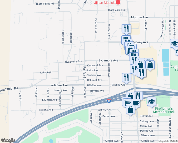 map of restaurants, bars, coffee shops, grocery stores, and more near 911 Sheldon Avenue in Kingman