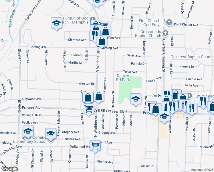 map of restaurants, bars, coffee shops, grocery stores, and more near 3478 Kensett Drive in Memphis