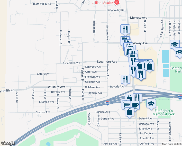 map of restaurants, bars, coffee shops, grocery stores, and more near 911 Sheldon Avenue in Kingman