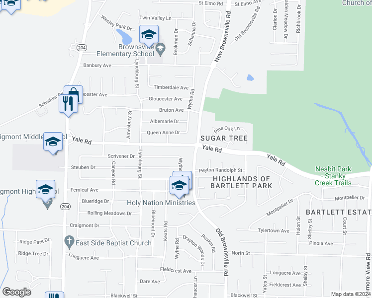 map of restaurants, bars, coffee shops, grocery stores, and more near 5381 Yale Road in Memphis