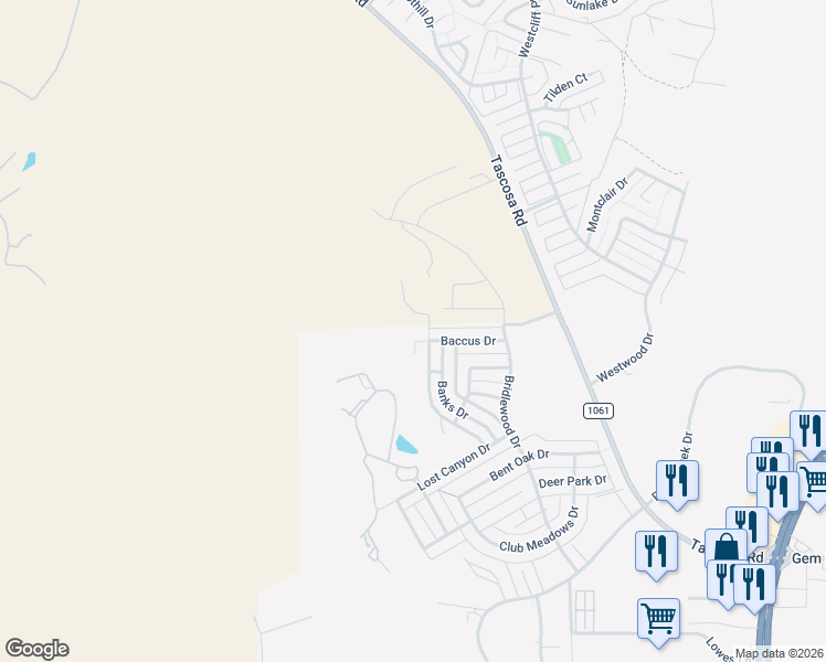 map of restaurants, bars, coffee shops, grocery stores, and more near 2 Reserve Court in Amarillo