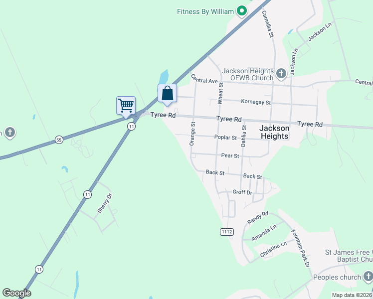 map of restaurants, bars, coffee shops, grocery stores, and more near 282 Orange Street in Kinston