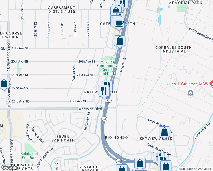 map of restaurants, bars, coffee shops, grocery stores, and more near 2221 Rio Rancho Boulevard Southeast in Rio Rancho