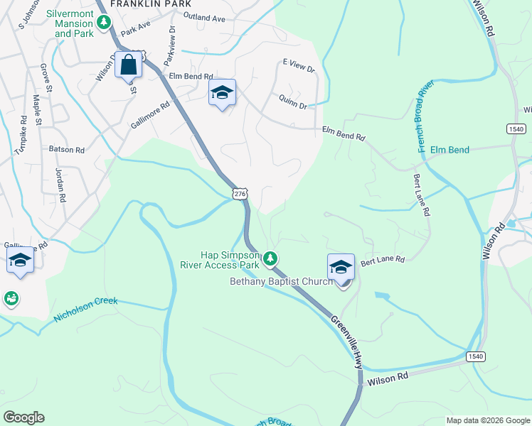 map of restaurants, bars, coffee shops, grocery stores, and more near 97 Poplar Gap Road in Brevard