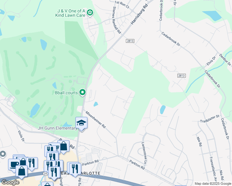 map of restaurants, bars, coffee shops, grocery stores, and more near 7617 Gwynne Hill Road in Charlotte