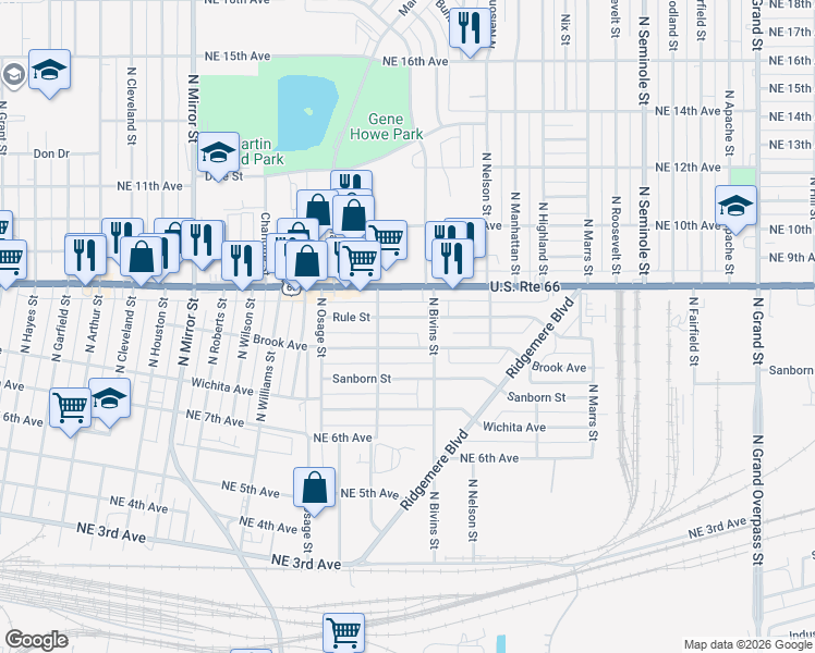 map of restaurants, bars, coffee shops, grocery stores, and more near 2409 Brook Avenue in Amarillo