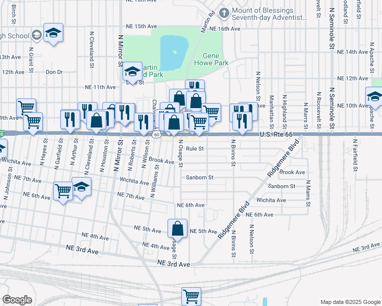 map of restaurants, bars, coffee shops, grocery stores, and more near 2201 Brook Avenue in Amarillo